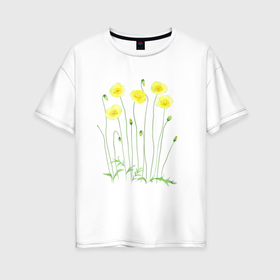 Женская футболка хлопок Oversize с принтом Эскиз желтые цветы в Белгороде, 100% хлопок | свободный крой, круглый ворот, спущенный рукав, длина до линии бедер
 | иллюстрация | листья | растения | рисунок | цветы
