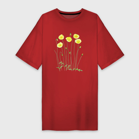 Платье-футболка хлопок с принтом Эскиз желтые цветы в Кировске,  |  | Тематика изображения на принте: иллюстрация | листья | растения | рисунок | цветы