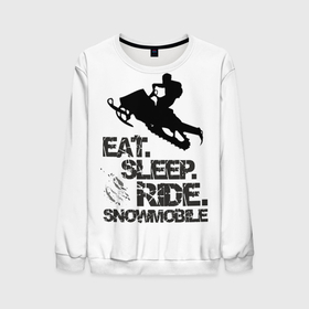 Мужской свитшот 3D с принтом EAT SLEEP RIDE SNOWMOBILE в Новосибирске, 100% полиэстер с мягким внутренним слоем | круглый вырез горловины, мягкая резинка на манжетах и поясе, свободная посадка по фигуре | Тематика изображения на принте: eat | ride | sleep | snowmobile | снегоход | спорт | экстрим