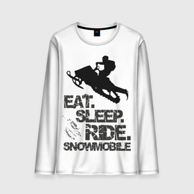 Мужской лонгслив 3D с принтом EAT SLEEP RIDE SNOWMOBILE в Курске, 100% полиэстер | длинные рукава, круглый вырез горловины, полуприлегающий силуэт | eat | ride | sleep | snowmobile | снегоход | спорт | экстрим