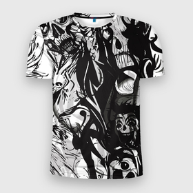 Мужская футболка 3D Slim с принтом Terrifying chaos , 100% полиэстер с улучшенными характеристиками | приталенный силуэт, круглая горловина, широкие плечи, сужается к линии бедра | evil | monsters | зло | зомби | монстр | скелет | страшный | хоррор | череп