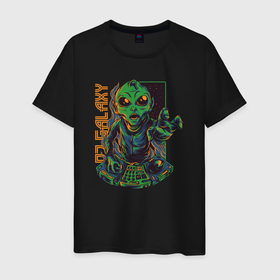 Мужская футболка хлопок с принтом Инопланетянин DJ в Петрозаводске, 100% хлопок | прямой крой, круглый вырез горловины, длина до линии бедер, слегка спущенное плечо. | диджей | звёзды | инопланетянин | пламя | пришелец | уличный стиль