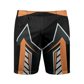 Мужские шорты спортивные с принтом Техно стайл в Екатеринбурге,  |  | crossfit | абстракция | белый | оранжевый | полосы | симметрия | техно