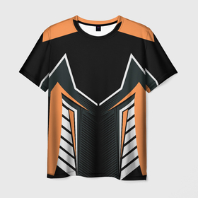 Мужская футболка 3D с принтом Техно стайл в Екатеринбурге, 100% полиэфир | прямой крой, круглый вырез горловины, длина до линии бедер | crossfit | абстракция | белый | оранжевый | полосы | симметрия | техно
