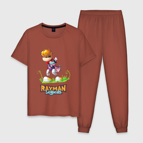Мужская пижама хлопок с принтом Уставший Rayman в Кировске, 100% хлопок | брюки и футболка прямого кроя, без карманов, на брюках мягкая резинка на поясе и по низу штанин
 | Тематика изображения на принте: globox | rayman | rayman legends | глобокс | реймен | рэйман | рэймэн | человечек