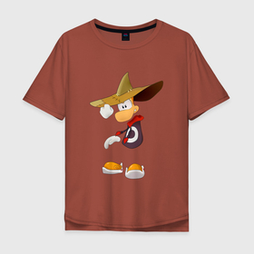 Мужская футболка хлопок Oversize с принтом Rayman в шляпе в Белгороде, 100% хлопок | свободный крой, круглый ворот, “спинка” длиннее передней части | globox | rayman | rayman legends | глобокс | реймен | рэйман | рэймэн | человечек