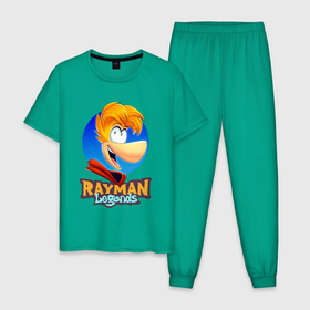 Мужская пижама хлопок с принтом Веселый Rayman в Курске, 100% хлопок | брюки и футболка прямого кроя, без карманов, на брюках мягкая резинка на поясе и по низу штанин
 | globox | rayman | rayman legends | глобокс | реймен | рэйман | рэймэн | человечек