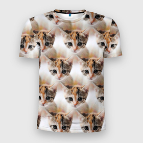 Мужская футболка 3D Slim с принтом Маленький котенок паттерн в Кировске, 100% полиэстер с улучшенными характеристиками | приталенный силуэт, круглая горловина, широкие плечи, сужается к линии бедра | кот | котенок | котик | котики | кошка | паттерн