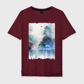 Мужская футболка хлопок Oversize с принтом Изумительный японский пейзаж в Курске, 100% хлопок | свободный крой, круглый ворот, “спинка” длиннее передней части | doe | japan | lake | nature | pagoda | sakura | sun | tree | waterfall | водопад | дерево | лань | озеро | пагода | природа | сакура | солнце | япония