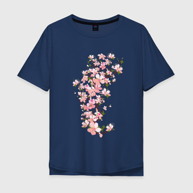 Мужская футболка хлопок Oversize с принтом Весна   Цветущая сакура   Japan в Новосибирске, 100% хлопок | свободный крой, круглый ворот, “спинка” длиннее передней части | Тематика изображения на принте: brunch | flower | japan | nature | sakura | spring | весна | ветка | листья | природа | сакура | цветок | япония