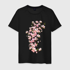 Мужская футболка хлопок с принтом Весна   Цветущая сакура   Japan в Новосибирске, 100% хлопок | прямой крой, круглый вырез горловины, длина до линии бедер, слегка спущенное плечо. | Тематика изображения на принте: brunch | flower | japan | nature | sakura | spring | весна | ветка | листья | природа | сакура | цветок | япония