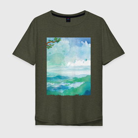Мужская футболка хлопок Oversize с принтом Japan   Pine branch , 100% хлопок | свободный крой, круглый ворот, “спинка” длиннее передней части | Тематика изображения на принте: branch | clouds | japan | landscape | nature | pine | sky | ветка | небо | облака | пейзаж | природа | сосна | япония