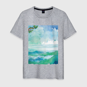 Мужская футболка хлопок с принтом Japan   Pine branch в Тюмени, 100% хлопок | прямой крой, круглый вырез горловины, длина до линии бедер, слегка спущенное плечо. | branch | clouds | japan | landscape | nature | pine | sky | ветка | небо | облака | пейзаж | природа | сосна | япония