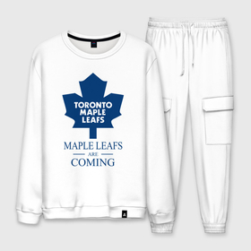 Мужской костюм хлопок с принтом Toronto Maple Leafs are coming Торонто Мейпл Лифс , 100% хлопок | на свитшоте круглая горловина, мягкая резинка по низу. Брюки заужены к низу, на них два вида карманов: два “обычных” по бокам и два объемных, с клапанами, расположенные ниже линии бедра. Брюки с мягкой трикотажной резинкой на поясе и по низу штанин. В поясе для дополнительного комфорта — широкие завязки | Тематика изображения на принте: hockey | maple leafs | nhl | toronto | toronto maple leafs | usa | мейпл лифс | нхл | спорт | сша | торонто | торонто мейпл лифс | хоккей | шайба