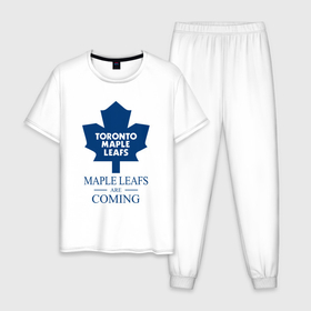 Мужская пижама хлопок с принтом Toronto Maple Leafs are coming Торонто Мейпл Лифс , 100% хлопок | брюки и футболка прямого кроя, без карманов, на брюках мягкая резинка на поясе и по низу штанин
 | Тематика изображения на принте: hockey | maple leafs | nhl | toronto | toronto maple leafs | usa | мейпл лифс | нхл | спорт | сша | торонто | торонто мейпл лифс | хоккей | шайба