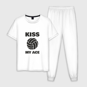 Мужская пижама хлопок с принтом Volleyball   Kiss My Ace в Белгороде, 100% хлопок | брюки и футболка прямого кроя, без карманов, на брюках мягкая резинка на поясе и по низу штанин
 | Тематика изображения на принте: ball | beach | game | sport | volley | volleyball | волейбол | волейболист | волейболистка | гол | игра | игрок | мяч | площадка | пляж | пляжный | победа | сетка | спорт | тренер | чемпион