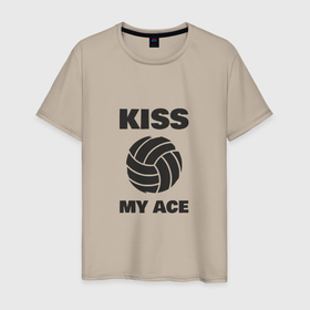 Мужская футболка хлопок с принтом Volleyball   Kiss My Ace в Новосибирске, 100% хлопок | прямой крой, круглый вырез горловины, длина до линии бедер, слегка спущенное плечо. | Тематика изображения на принте: ball | beach | game | sport | volley | volleyball | волейбол | волейболист | волейболистка | гол | игра | игрок | мяч | площадка | пляж | пляжный | победа | сетка | спорт | тренер | чемпион