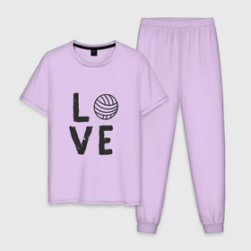 Мужская пижама хлопок с принтом Volleyball   Love в Новосибирске, 100% хлопок | брюки и футболка прямого кроя, без карманов, на брюках мягкая резинка на поясе и по низу штанин
 | Тематика изображения на принте: ball | beach | game | love | sport | volley | volleyball | волейбол | волейболист | волейболистка | гол | игра | игрок | любовь | мяч | площадка | пляж | пляжный | победа | сетка | спорт | тренер | чемпион
