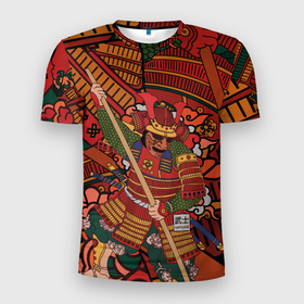 Мужская футболка 3D Slim с принтом warrior samurai в Санкт-Петербурге, 100% полиэстер с улучшенными характеристиками | приталенный силуэт, круглая горловина, широкие плечи, сужается к линии бедра | samurai | арт | бусидо | воин | дизайн | искусство | история | рисунок | ронин | самурай | стиль | узор | япония