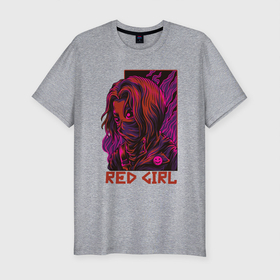 Мужская футболка хлопок Slim с принтом Красная девушка в маске в Санкт-Петербурге, 92% хлопок, 8% лайкра | приталенный силуэт, круглый вырез ворота, длина до линии бедра, короткий рукав | волосы | девушка | маска | пламя | смайлик | уличный стиль