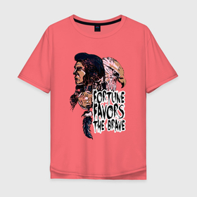 Мужская футболка хлопок Oversize с принтом Фортуна благоволит храбрым в Тюмени, 100% хлопок | свободный крой, круглый ворот, “спинка” длиннее передней части | амулет | индеец | перо | птица | уличный стиль | фортуна