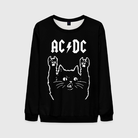 Мужской свитшот 3D с принтом AC DC, Рок кот в Курске, 100% полиэстер с мягким внутренним слоем | круглый вырез горловины, мягкая резинка на манжетах и поясе, свободная посадка по фигуре | ac | ac dc | acdc | dc | music | rock | кот | музыка | рок | рок кот