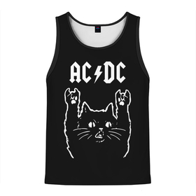Мужская майка 3D с принтом AC DC, Рок кот в Курске, 100% полиэстер | круглая горловина, приталенный силуэт, длина до линии бедра. Пройма и горловина окантованы тонкой бейкой | ac | ac dc | acdc | dc | music | rock | кот | музыка | рок | рок кот