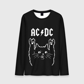 Мужской лонгслив 3D с принтом AC DC, Рок кот в Белгороде, 100% полиэстер | длинные рукава, круглый вырез горловины, полуприлегающий силуэт | Тематика изображения на принте: ac | ac dc | acdc | dc | music | rock | кот | музыка | рок | рок кот
