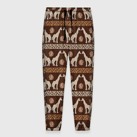 Мужские брюки 3D с принтом Жирафы  Африка паттерн в Петрозаводске, 100% полиэстер | манжеты по низу, эластичный пояс регулируется шнурком, по бокам два кармана без застежек, внутренняя часть кармана из мелкой сетки | Тематика изображения на принте: африка | жираф | жирафы | паттерн | песок