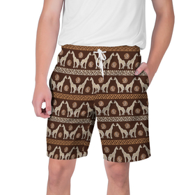 Мужские шорты 3D с принтом Жирафы  Африка паттерн в Курске,  полиэстер 100% | прямой крой, два кармана без застежек по бокам. Мягкая трикотажная резинка на поясе, внутри которой широкие завязки. Длина чуть выше колен | африка | жираф | жирафы | паттерн | песок