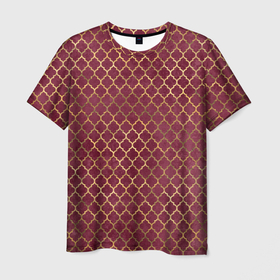 Мужская футболка 3D с принтом Gold  Red pattern , 100% полиэфир | прямой крой, круглый вырез горловины, длина до линии бедер | Тематика изображения на принте: абстракция | геометрия | золото | золото с красным | красный | линии | текстура | узор