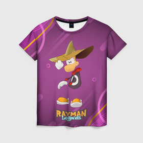 Женская футболка 3D с принтом Рэйман  в шляпе в Тюмени, 100% полиэфир ( синтетическое хлопкоподобное полотно) | прямой крой, круглый вырез горловины, длина до линии бедер | legends | rayman | rayman legends | глобокс | рейман | рэйман | рэймэн