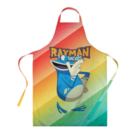 Фартук 3D с принтом Rayman globox радуга в Тюмени, 100% полиэстер | общий размер — 65 х 85 см, ширина нагрудника — 26 см, горловина — 53 см, длина завязок — 54 см, общий обхват в поясе — 173 см. Принт на завязках и на горловине наносится с двух сторон, на основной части фартука — только с внешней стороны | legends | rayman | rayman legends | глобокс | рейман | рэйман | рэймэн