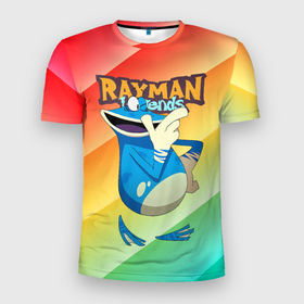 Мужская футболка 3D Slim с принтом Rayman globox радуга в Кировске, 100% полиэстер с улучшенными характеристиками | приталенный силуэт, круглая горловина, широкие плечи, сужается к линии бедра | legends | rayman | rayman legends | глобокс | рейман | рэйман | рэймэн