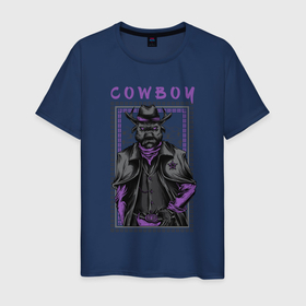 Мужская футболка хлопок с принтом Пёс ковбой в Курске, 100% хлопок | прямой крой, круглый вырез горловины, длина до линии бедер, слегка спущенное плечо. | кактус | ковбой | пёс | уличный стиль | шериф | шляпа