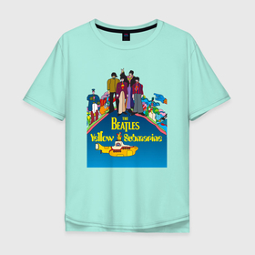 Мужская футболка хлопок Oversize с принтом The Beatles on a Yellow Submarine в Екатеринбурге, 100% хлопок | свободный крой, круглый ворот, “спинка” длиннее передней части | john lennon | lennon | the beatles | yellow submarine | битлз | битлы | джон леннон | желтая | леннон | лодка | подводная | подлодка