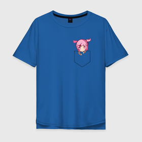 Мужская футболка хлопок Oversize с принтом Anime тян  с розовыми волосами в кармане , 100% хлопок | свободный крой, круглый ворот, “спинка” длиннее передней части | anime | anime art manga | pink | вкармане | карман | корея | манга | розовые волосы | сан | тинка | тян | япония