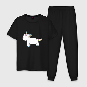 Мужская пижама хлопок с принтом Unicorn Attack в Санкт-Петербурге, 100% хлопок | брюки и футболка прямого кроя, без карманов, на брюках мягкая резинка на поясе и по низу штанин
 | ranbow | unicorn | unicorn attack | единорог | лошадка | пони | радуга | радужный пони | сказка