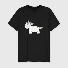 Мужская футболка хлопок Slim с принтом Unicorn Attack в Новосибирске, 92% хлопок, 8% лайкра | приталенный силуэт, круглый вырез ворота, длина до линии бедра, короткий рукав | ranbow | unicorn | unicorn attack | единорог | лошадка | пони | радуга | радужный пони | сказка