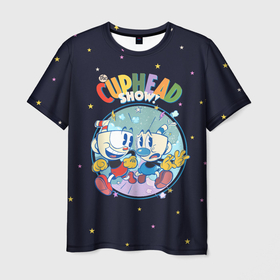 Мужская футболка 3D с принтом THE CUPHEAD SHOW   КАПХЕД ШОУ   Шоу Чашека в Санкт-Петербурге, 100% полиэфир | прямой крой, круглый вырез горловины, длина до линии бедер | Тематика изображения на принте: cuphead | netflix | star | звезда | звездочка | капхед | капхэд | кружек | магмен | нетфликс | чашек