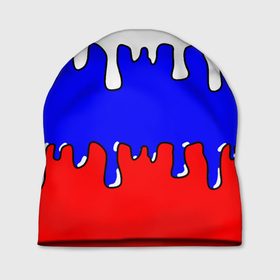 Шапка 3D с принтом Триколор | Необычный , 100% полиэстер | универсальный размер, печать по всей поверхности изделия | russia | белый | герб | граффити | капли | красный | олимпиада | отечество | потеки | рос | россия | синиый | страна | триколор | флаг