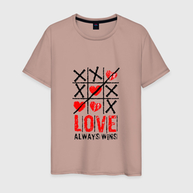 Мужская футболка хлопок с принтом Крестики нолики Любовь непобедима в Белгороде, 100% хлопок | прямой крой, круглый вырез горловины, длина до линии бедер, слегка спущенное плечо. | heart | love | wins | крестикинолики | любовь | сердце