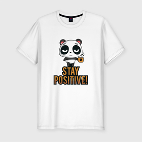 Мужская футболка хлопок Slim с принтом Панда позитив в Курске, 92% хлопок, 8% лайкра | приталенный силуэт, круглый вырез ворота, длина до линии бедра, короткий рукав | kofe | panda | positive | бодрость | кофе | панда | позитив