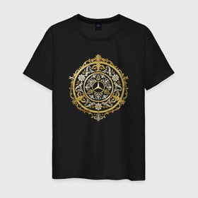 Мужская футболка хлопок с принтом Мерс в золоте в Тюмени, 100% хлопок | прямой крой, круглый вырез горловины, длина до линии бедер, слегка спущенное плечо. | mercedes | бенс | бенц | мерс | мерседес | мерседес логотип