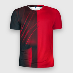 Мужская футболка 3D Slim с принтом Красное виденье в Новосибирске, 100% полиэстер с улучшенными характеристиками | приталенный силуэт, круглая горловина, широкие плечи, сужается к линии бедра | закат | красное | красное виденье | красный закат | половина | рассвет | цветок