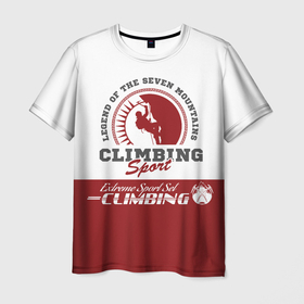 Мужская футболка 3D с принтом Альпинизм   (Climbing) в Екатеринбурге, 100% полиэфир | прямой крой, круглый вырез горловины, длина до линии бедер | athlete | carbines | climber | climbing | extreme | travel | альпинизм | альпинист | вершина | горы | карабины | покоритель | промальп | промышленный альпинизм | путешествия | риск | скалолаз | скалы | снаряжение | спорт