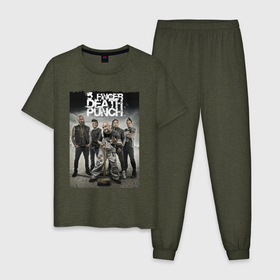 Мужская пижама хлопок с принтом Five Finger Death Punch в Новосибирске, 100% хлопок | брюки и футболка прямого кроя, без карманов, на брюках мягкая резинка на поясе и по низу штанин
 | dudes | groove metal | group | hype | music | usa | грувметал | группа | сша | хайп | чуваки