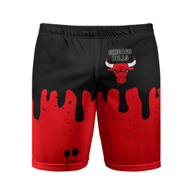 Мужские шорты спортивные с принтом Chicago Bulls | Чикаго Буллз | Логотип ,  |  | chicago bulls | sport | баскетбол | брызги | капли | логотип | потеки | спорт | чикаго буллз