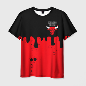 Мужская футболка 3D с принтом Chicago Bulls | Чикаго Буллз | Логотип , 100% полиэфир | прямой крой, круглый вырез горловины, длина до линии бедер | chicago bulls | sport | баскетбол | брызги | капли | логотип | потеки | спорт | чикаго буллз