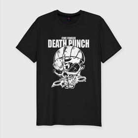 Мужская футболка хлопок Slim с принтом Five Finger Death Punch   Groove metal в Курске, 92% хлопок, 8% лайкра | приталенный силуэт, круглый вырез ворота, длина до линии бедра, короткий рукав | Тематика изображения на принте: dudes | groove metal | group | hype | music | skull | usa | грувметал | группа | кастет | сша | хайп | череп | чуваки